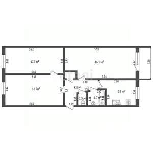 3-к квартира, вторичка, 60м2, 2/5 этаж