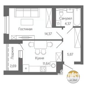 1-к квартира, строящийся дом, 38м2, 10/18 этаж