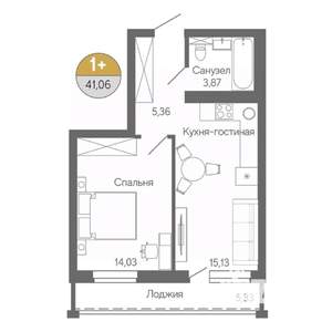 1-к квартира, строящийся дом, 41м2, 2/18 этаж