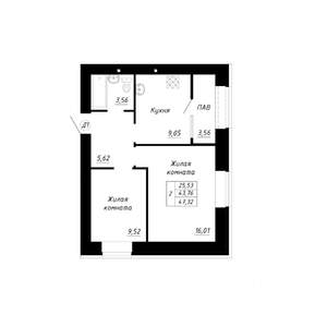 2-к квартира, строящийся дом, 47м2, 9/14 этаж