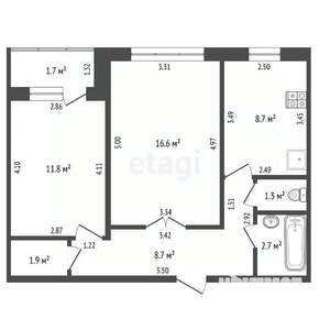 2-к квартира, вторичка, 52м2, 6/9 этаж