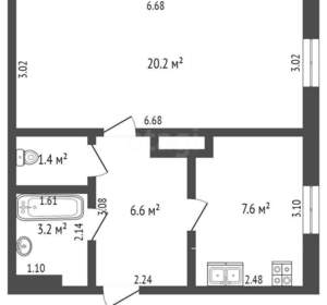 1-к квартира, вторичка, 39м2, 1/2 этаж