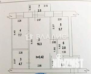 2-к квартира, вторичка, 43м2, 3/5 этаж