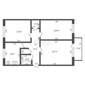 3-к квартира, вторичка, 59м2, 3/5 этаж