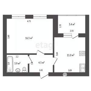 1-к квартира, вторичка, 36м2, 1/9 этаж