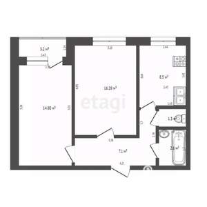 2-к квартира, вторичка, 51м2, 8/9 этаж