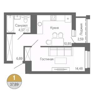 1-к квартира, строящийся дом, 38м2, 8/18 этаж