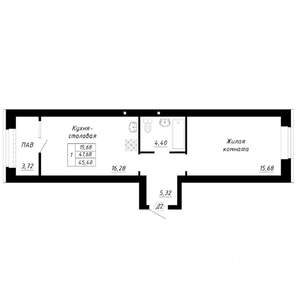 1-к квартира, строящийся дом, 45м2, 12/14 этаж