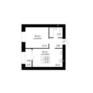 1-к квартира, строящийся дом, 42м2, 6/14 этаж