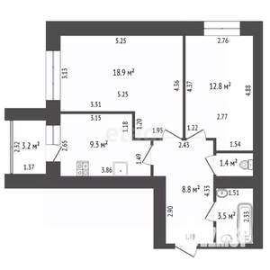 2-к квартира, вторичка, 55м2, 7/9 этаж