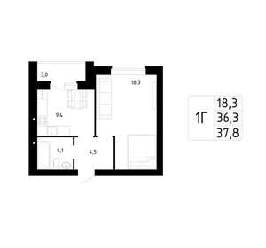 1-к квартира, вторичка, 38м2, 8/9 этаж