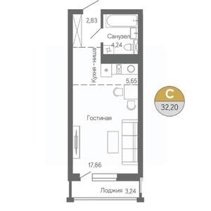 Студия квартира, строящийся дом, 32м2, 10/18 этаж