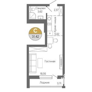 Студия квартира, строящийся дом, 31м2, 11/18 этаж