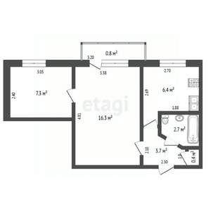 2-к квартира, вторичка, 38м2, 2/5 этаж
